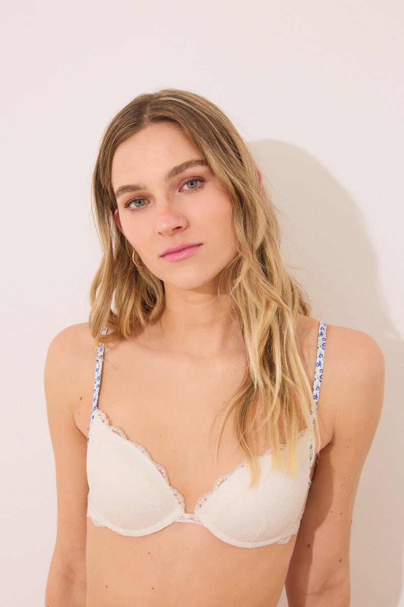 Cortefiel Sujetador Push Up GORGEOUS Relleno Encaje Blanco