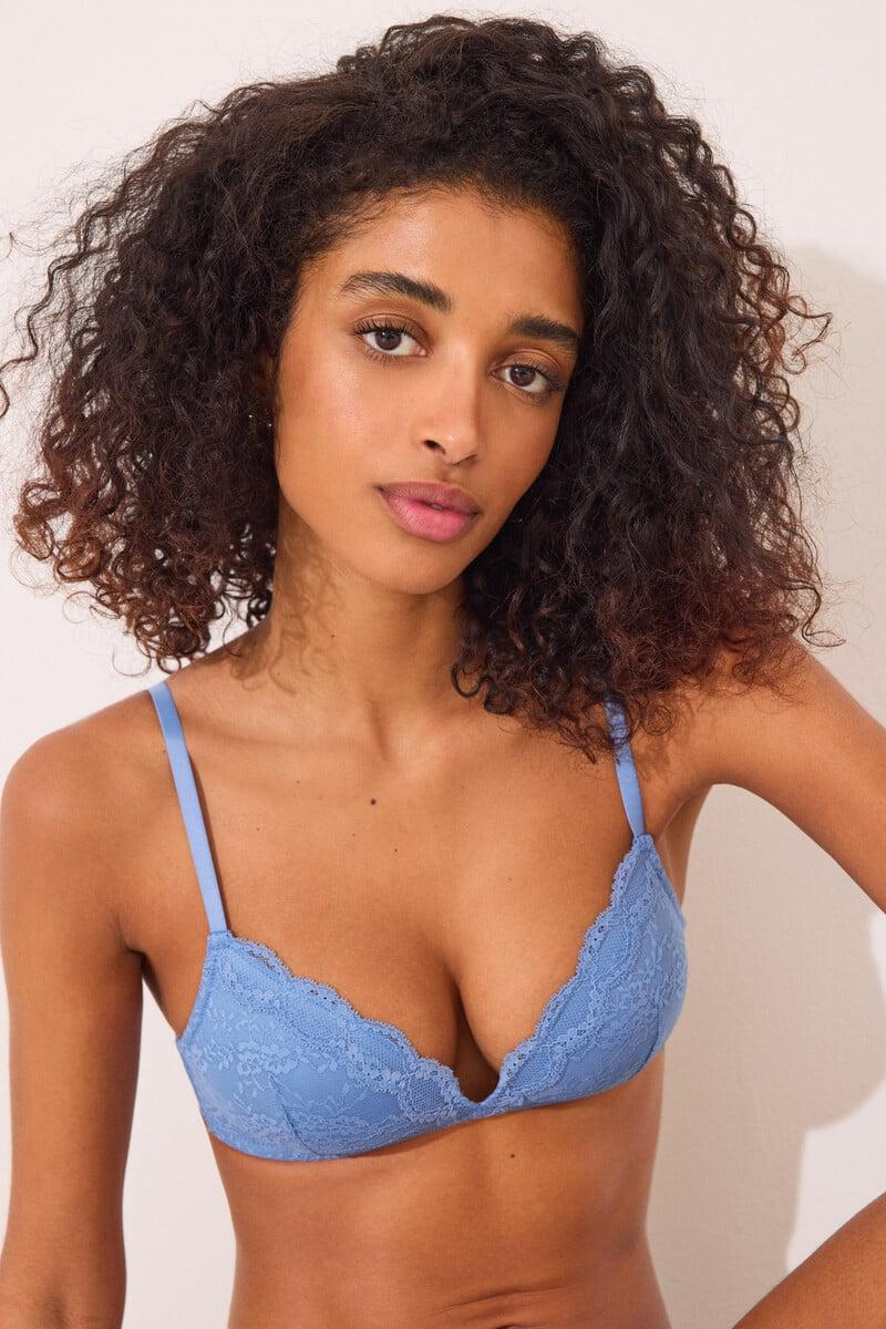 Cortefiel Sujetador Triangular CHARMING Encaje Azul