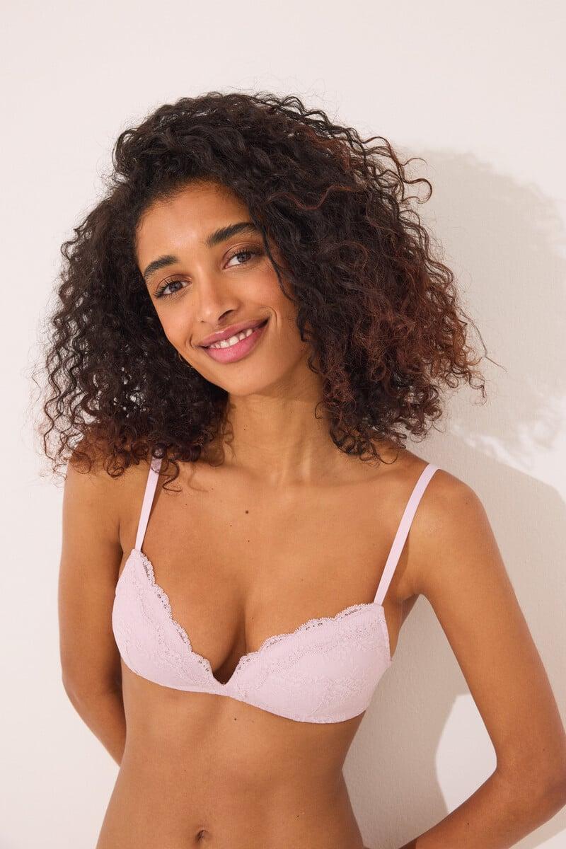 Cortefiel Sujetador Triangular CHARMING Encaje Rosa