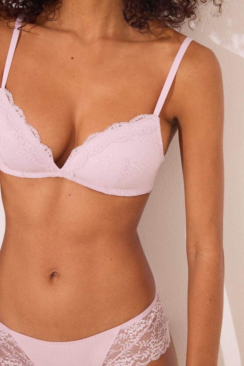 Cortefiel Sujetador Triangular CHARMING Encaje Rosa
