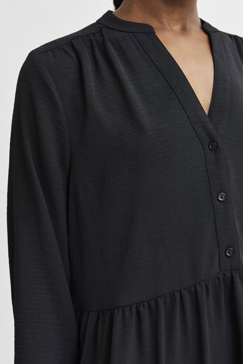 Cortefiel Vestido Camisero De Manga Larga Con Volantes