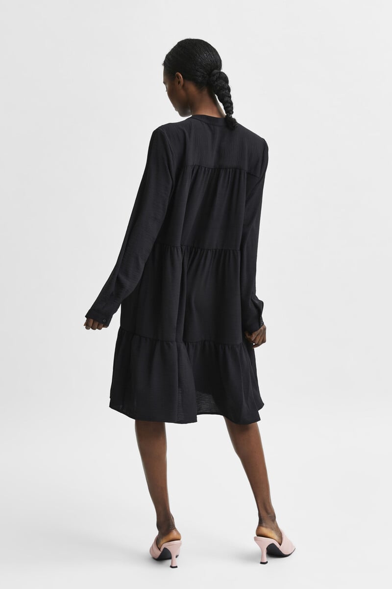 Cortefiel Vestido Camisero De Manga Larga Con Volantes