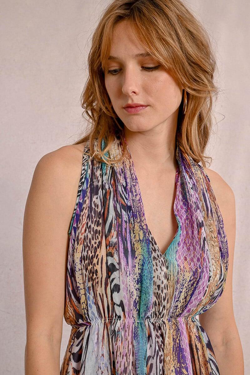 Cortefiel Vestido Corto Con Escote Halter Asimétrico Con Estampado