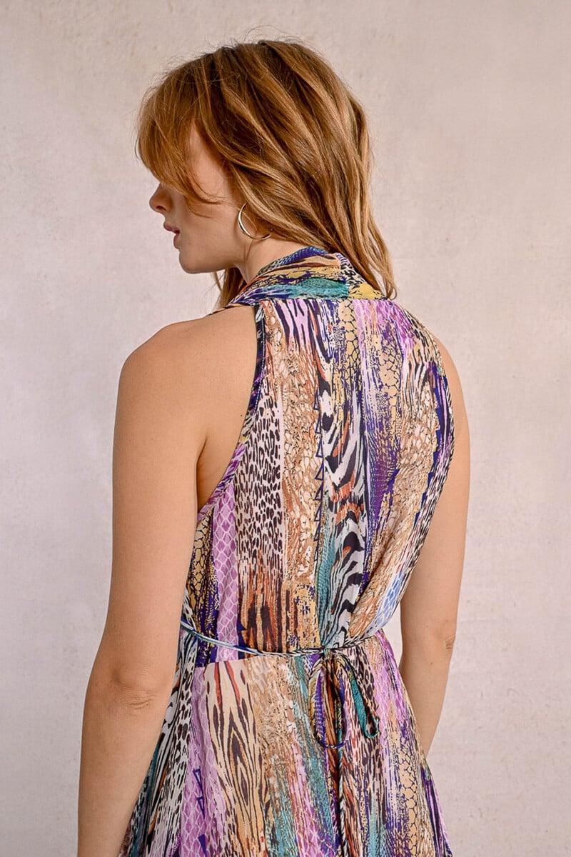 Cortefiel Vestido Corto Con Escote Halter Asimétrico Con Estampado