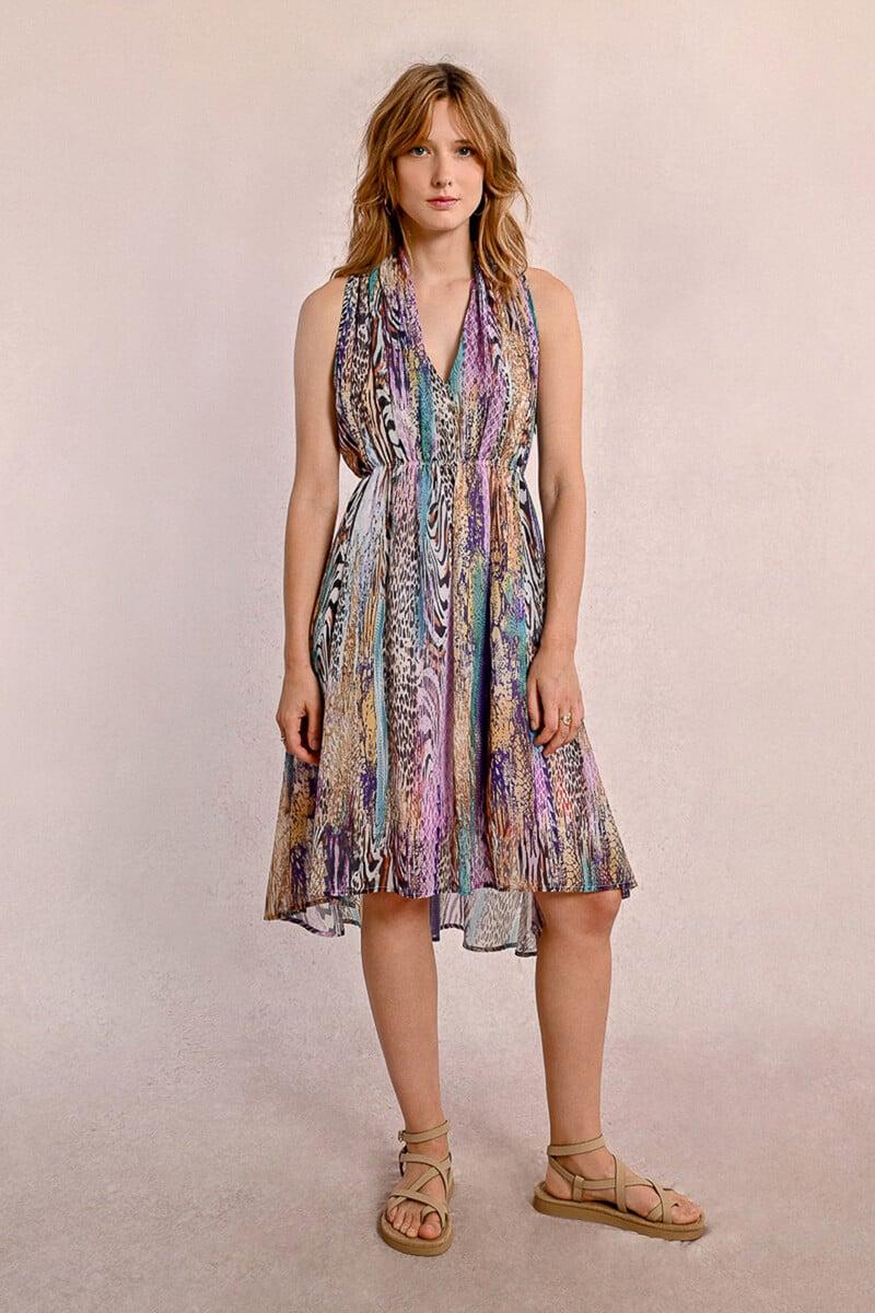 Cortefiel Vestido corto con escote halter asimétrico con estampado