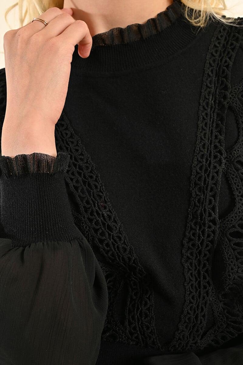 Cortefiel Vestido Corto De Manga Larga Detalles En Crochet