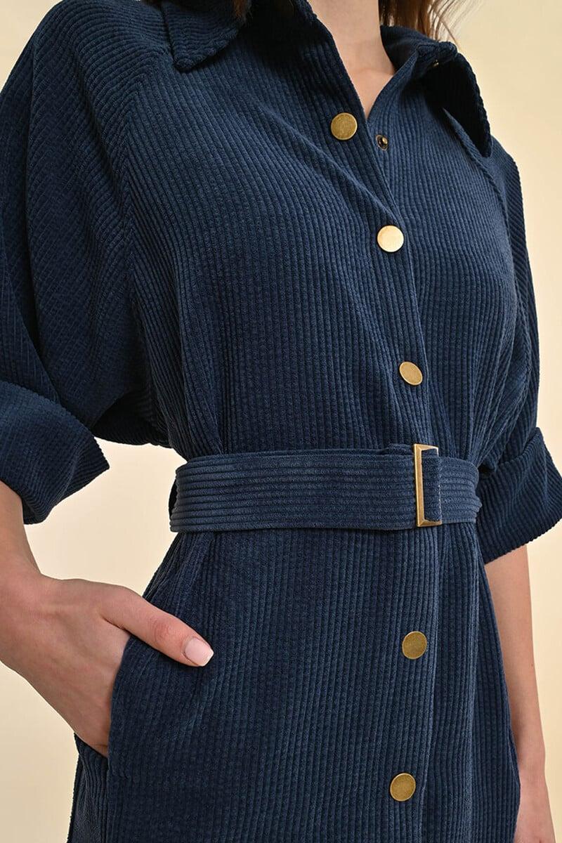 Cortefiel Vestido Corto En Tejido De Pana Con Cinturón