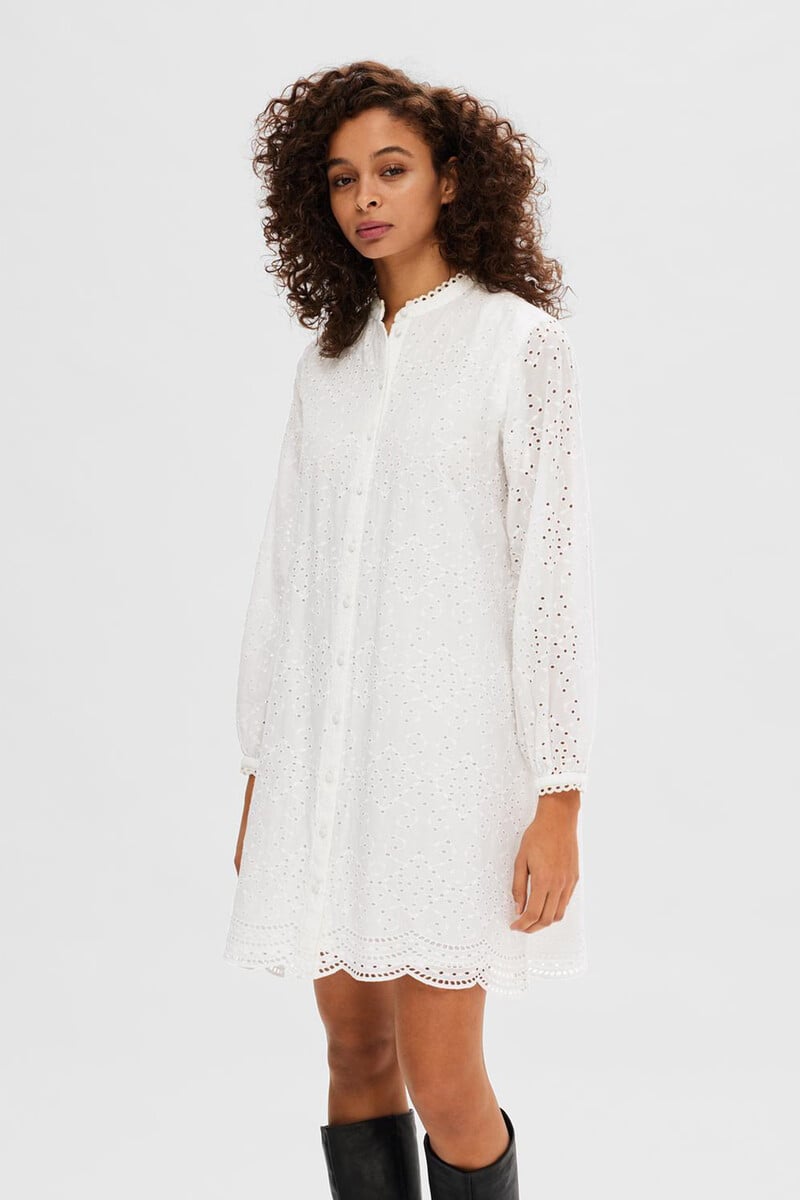 Cortefiel Vestido Corto Troquelado Confeccionado 100% Con Algodón Orgánico