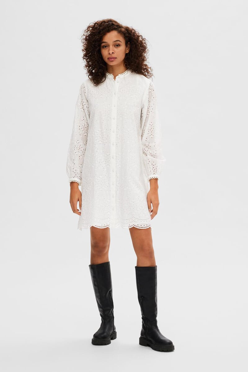 Cortefiel Vestido Corto Troquelado Confeccionado 100% Con Algodón Orgánico
