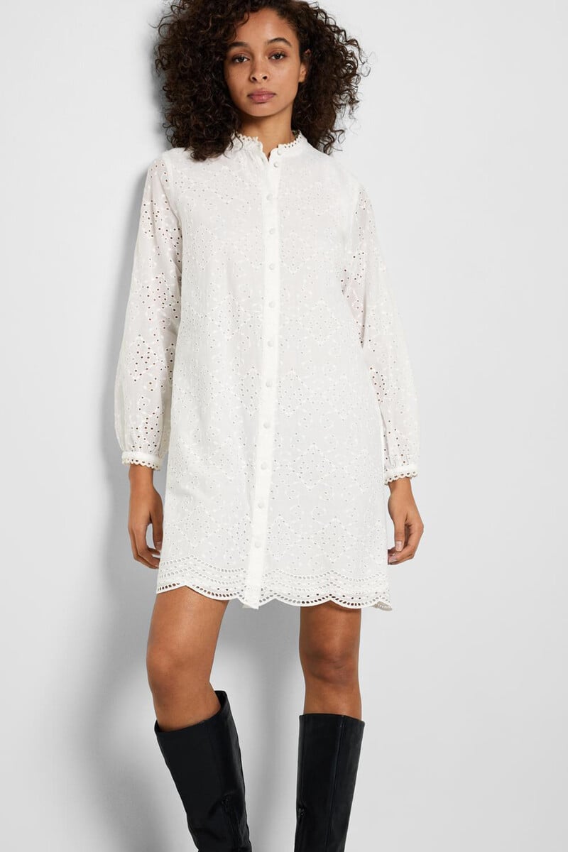 Cortefiel Vestido corto troquelado confeccionado 100% con algodón orgánico