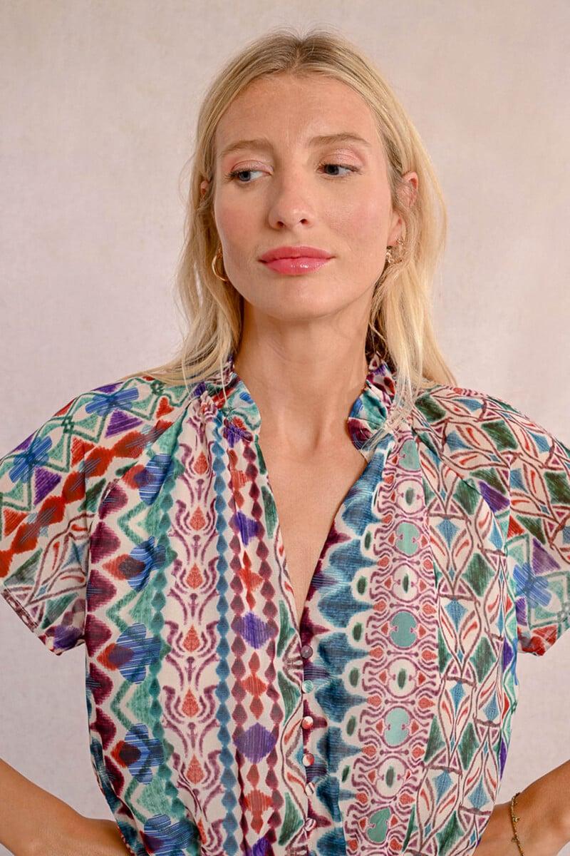 Cortefiel Vestido De Manga Corta Con Volantes Lazada Y Estampado