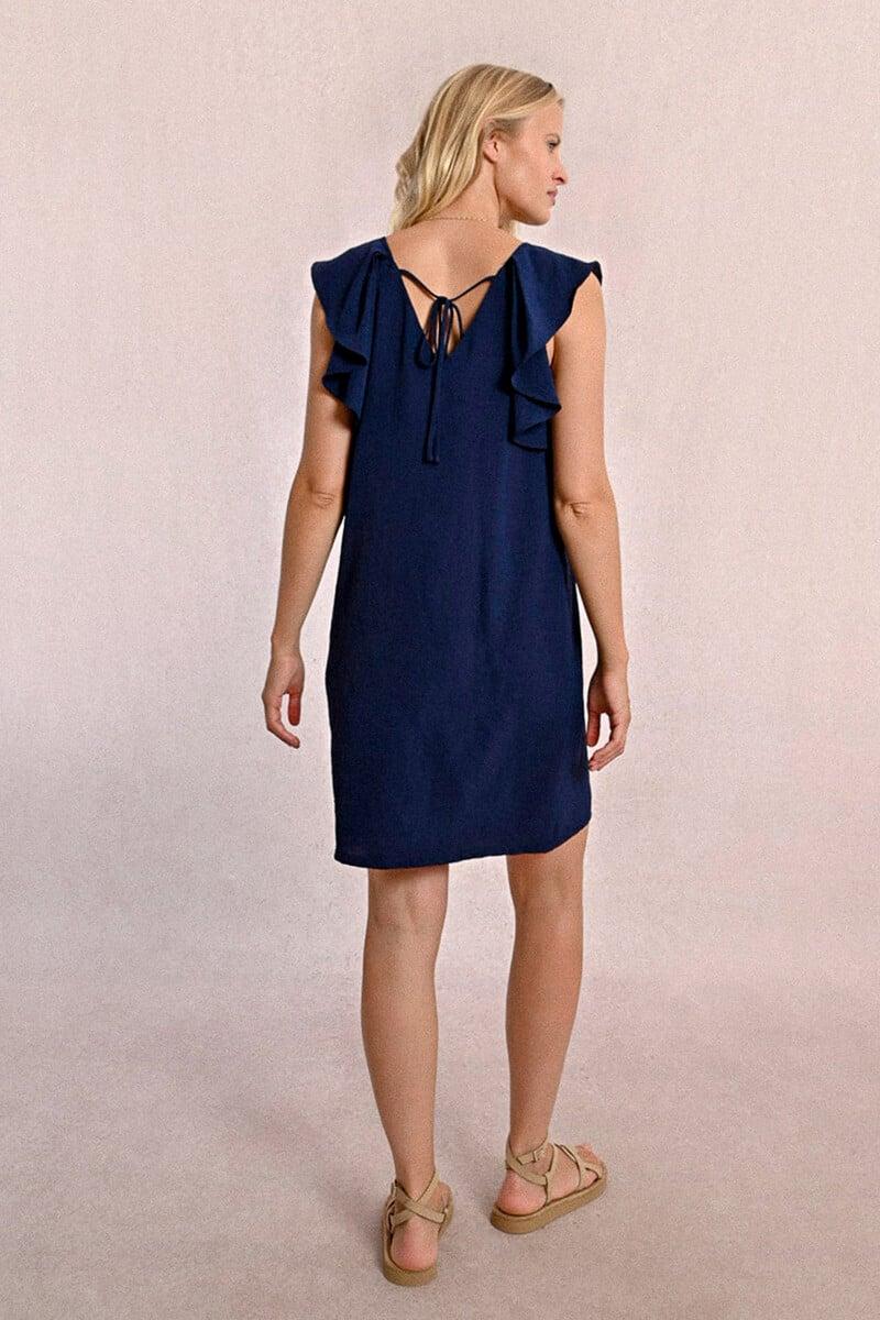 Cortefiel Vestido De Manga Corta De Mariposa Con Pliegues