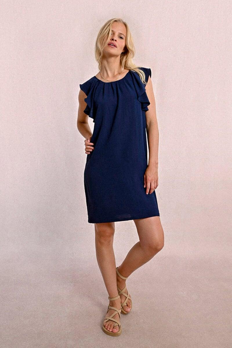 Cortefiel Vestido De Manga Corta De Mariposa Con Pliegues