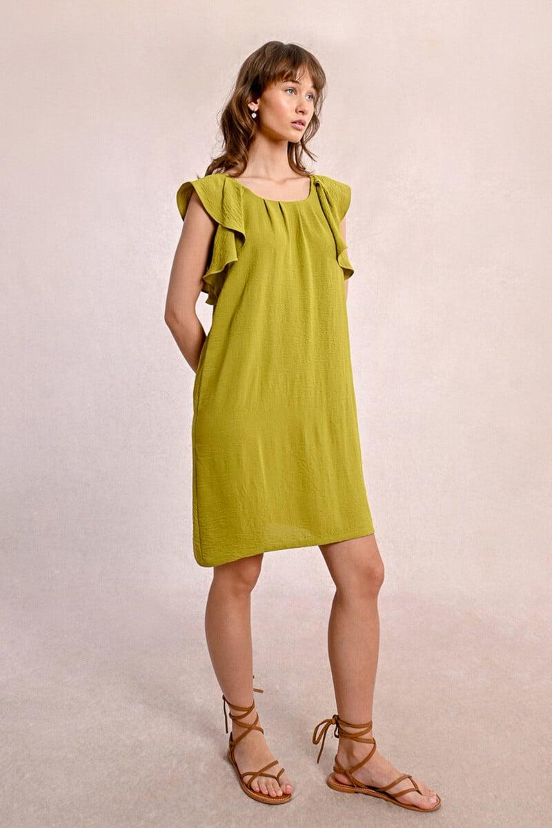 Cortefiel Vestido De Manga Corta De Mariposa Con Pliegues