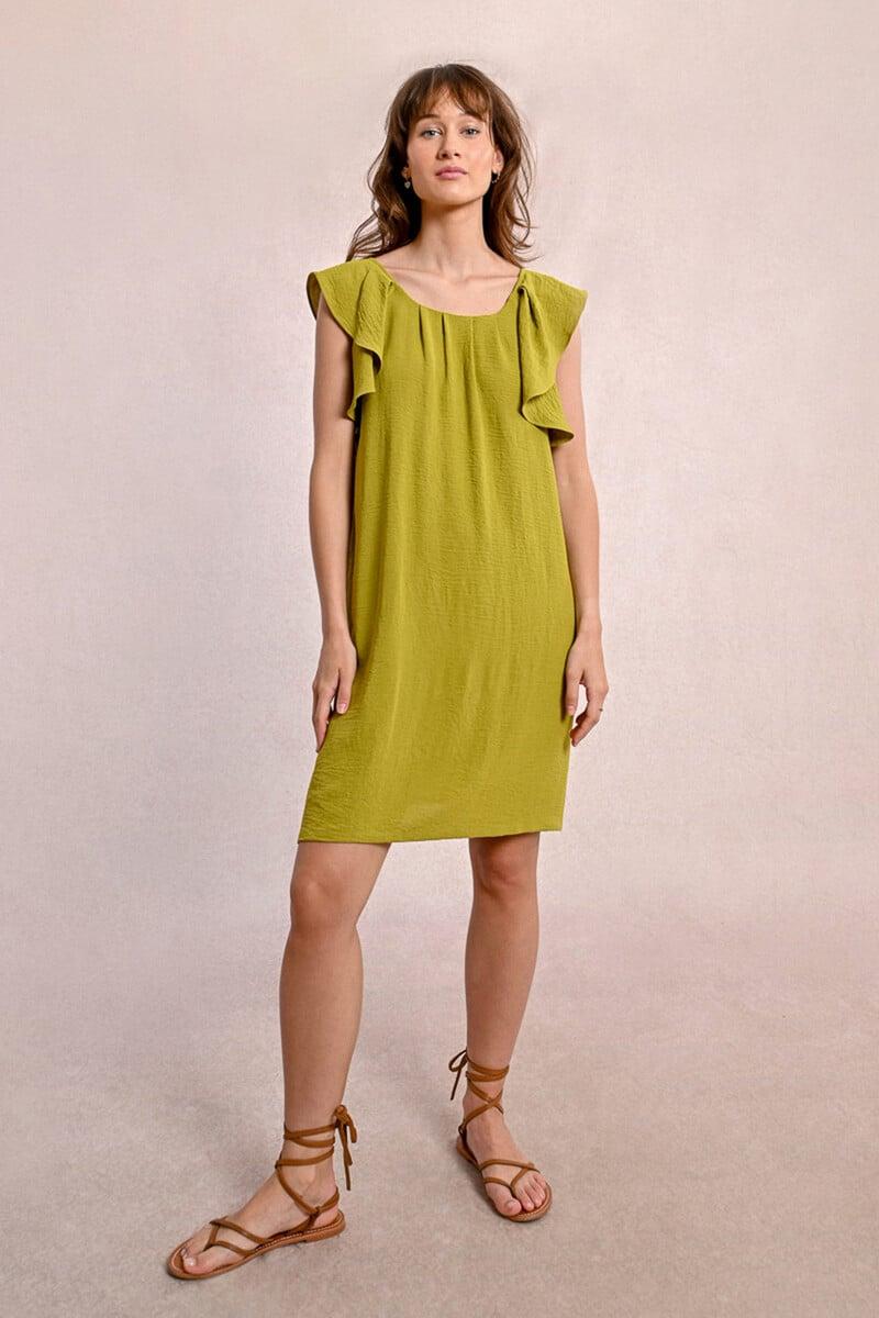 Cortefiel Vestido De Manga Corta De Mariposa Con Pliegues