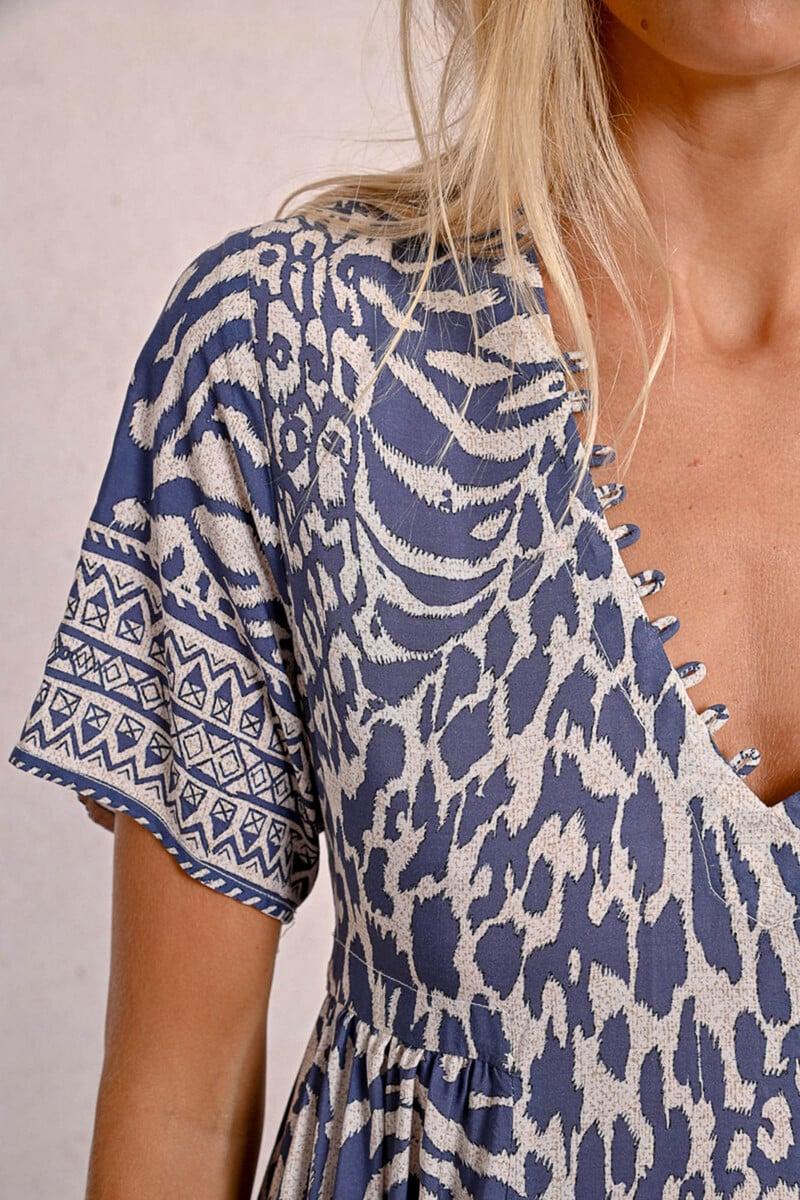 Cortefiel Vestido Largo De Manga Corta Con Estampado