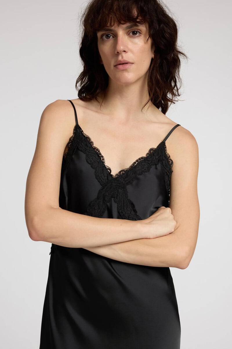 Cortefiel Vestido Lencero Midi Confeccionado Con Materiales Reciclados