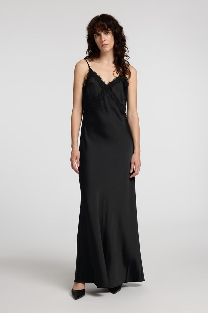 Cortefiel Vestido lencero Midi confeccionado con materiales reciclados