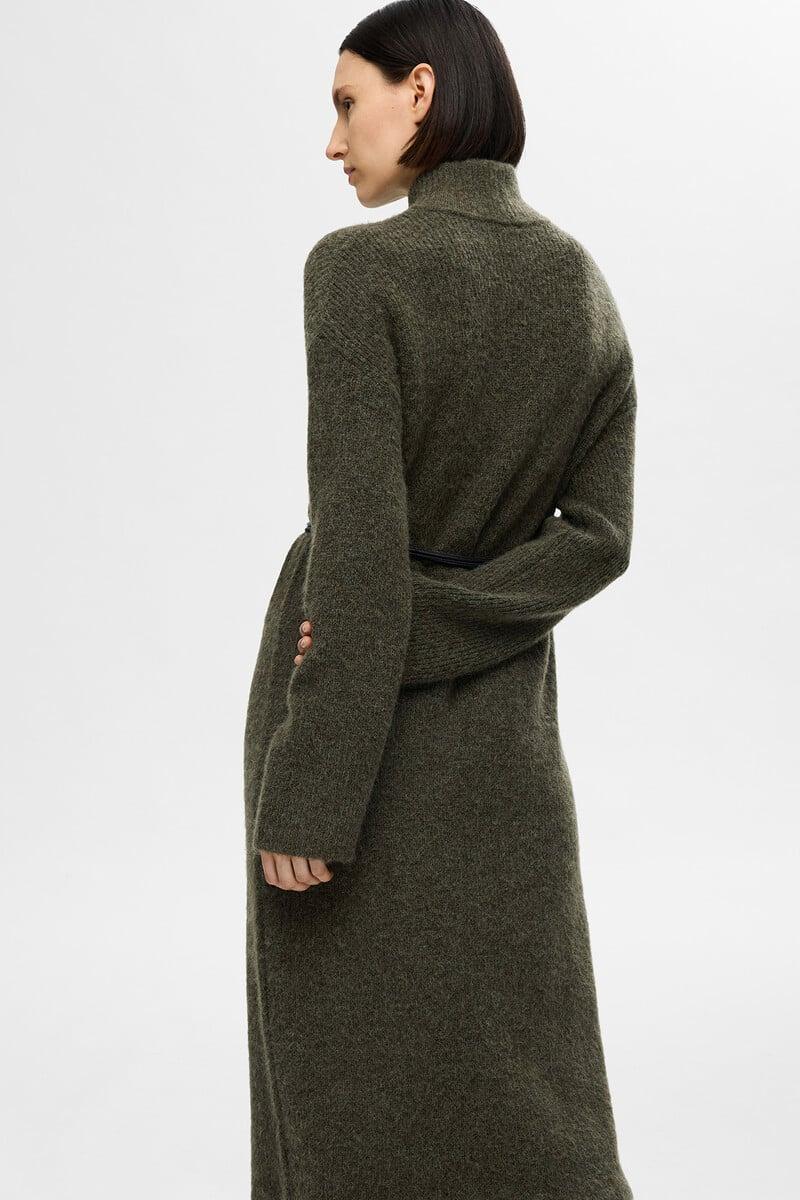 Cortefiel Vestido Midi De Cuello Alto Confeccionado Con Lana Merino