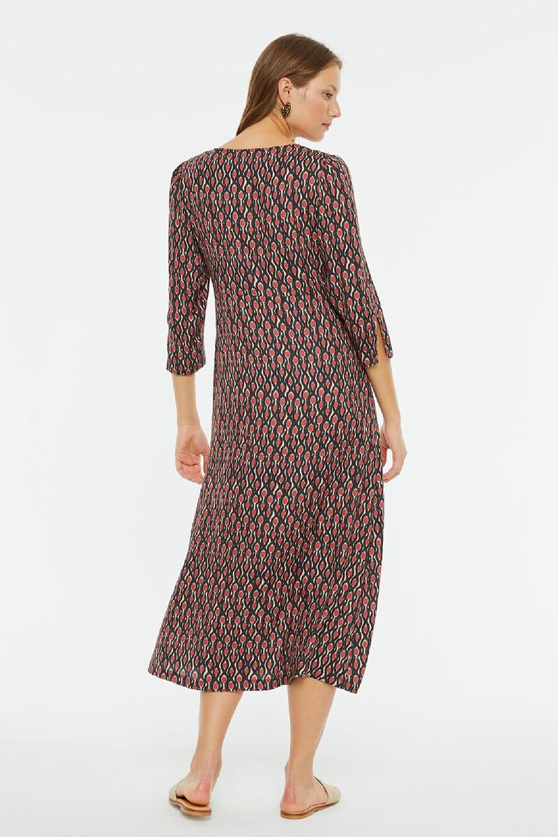 Cortefiel Vestido Midi De Manga Francesa Con Estampado Geométrico