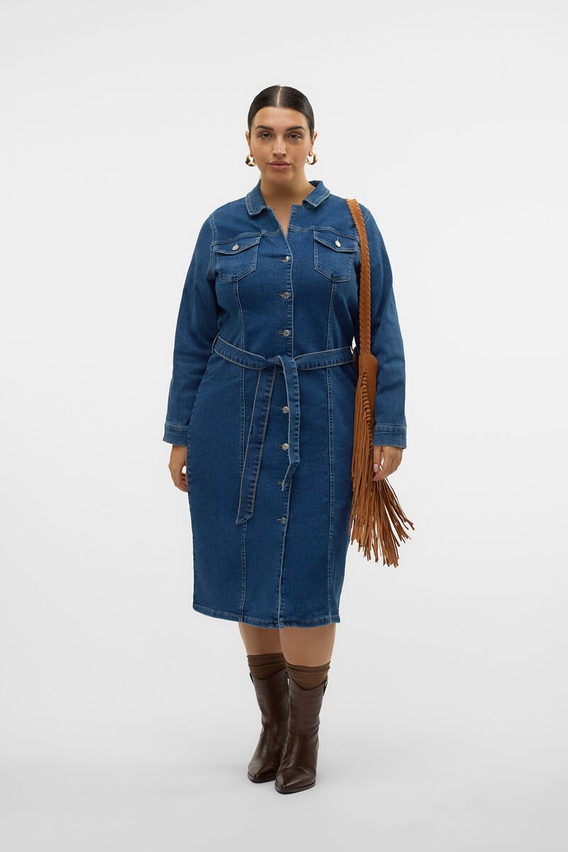 Cortefiel Vestido Midi De Manga Larga Denim Talla Grande