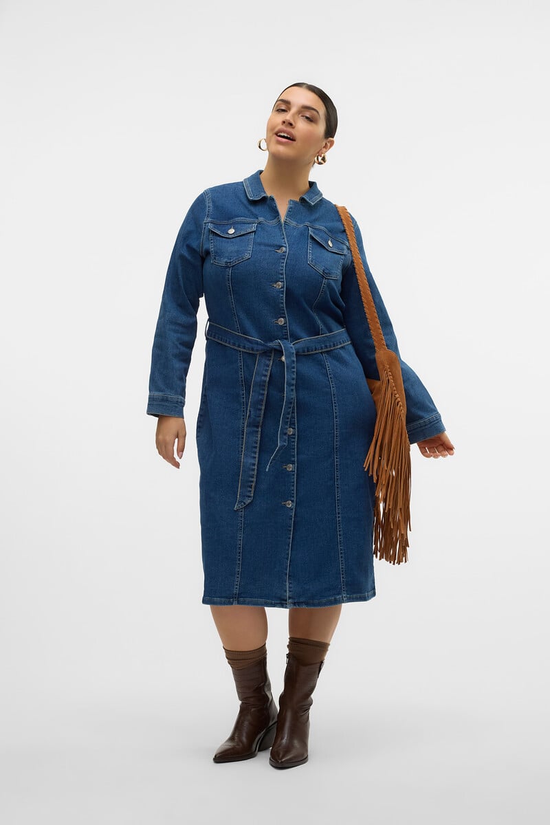 Cortefiel Vestido Midi De Manga Larga Denim Talla Grande