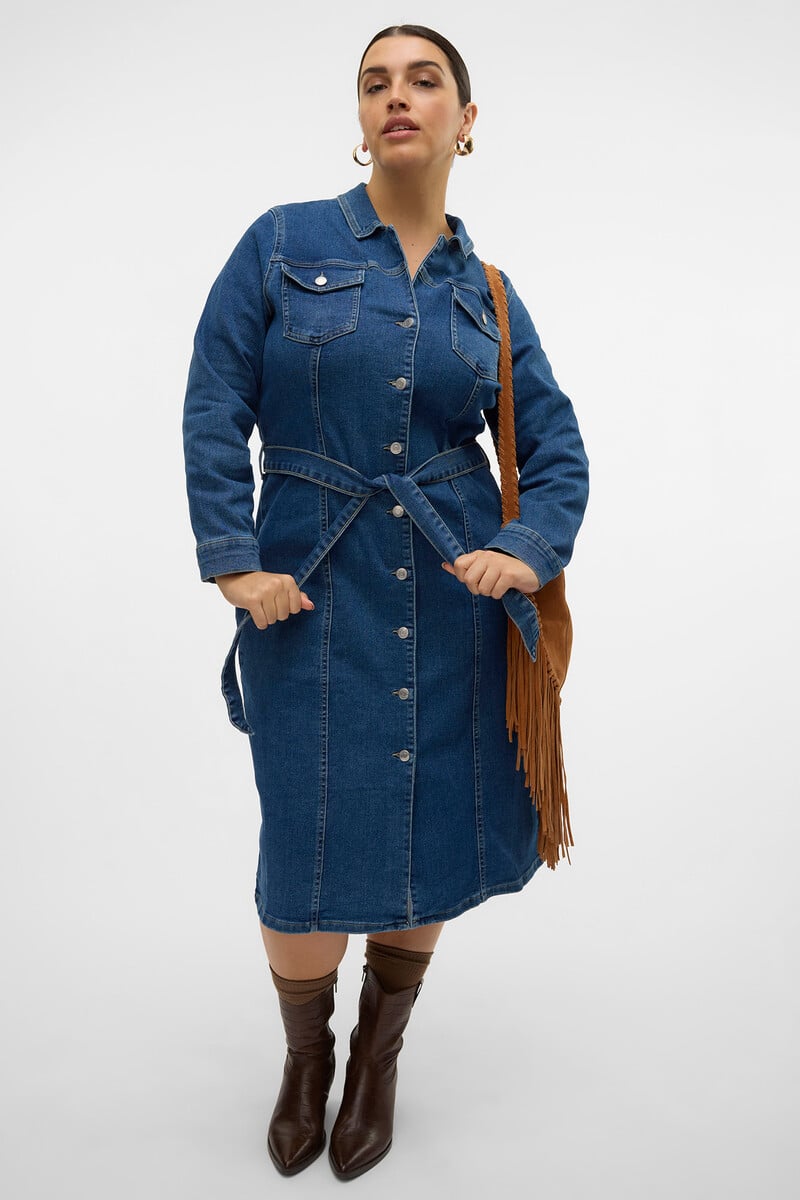 Cortefiel Vestido midi de manga larga denim talla grande