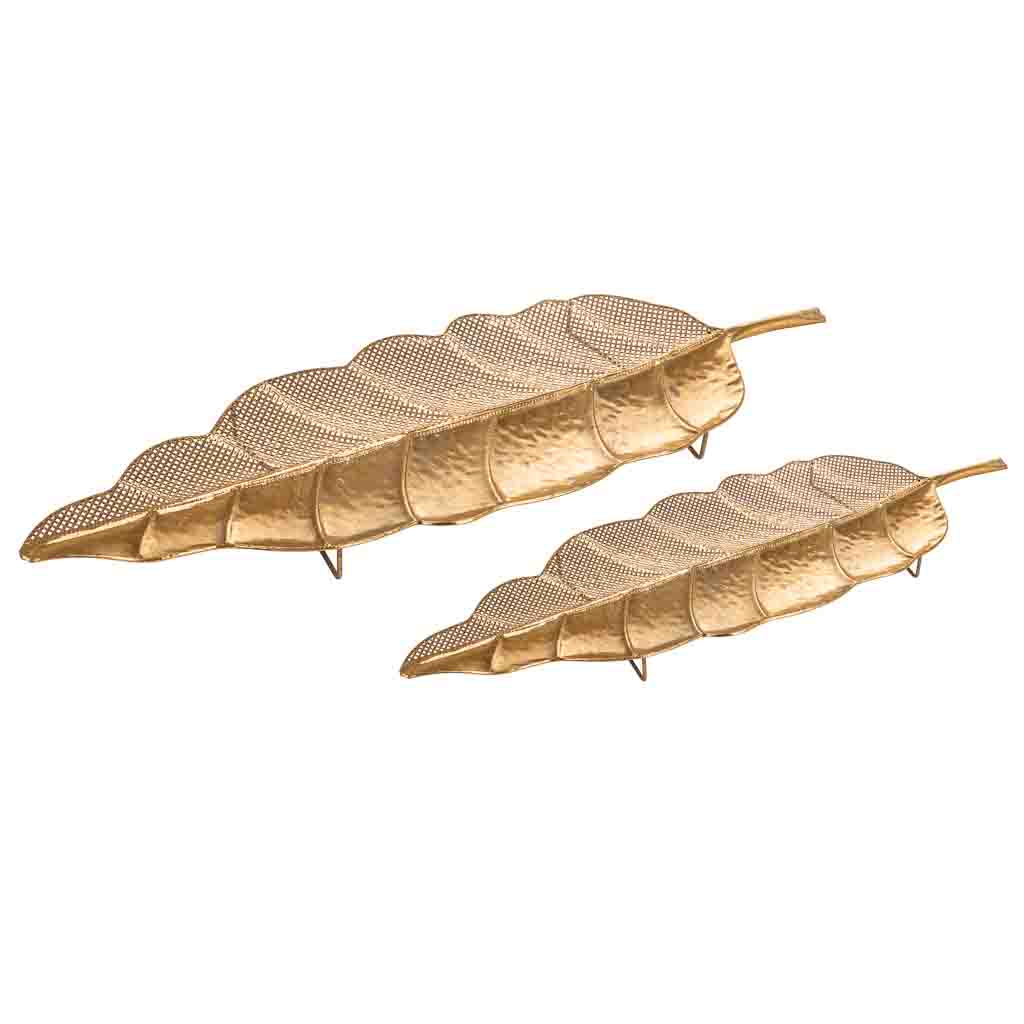 Creaciones meng DECORACION - BANDEJAS DECORATIVAS - bandejas hojas metal decoracion set 2 pzas