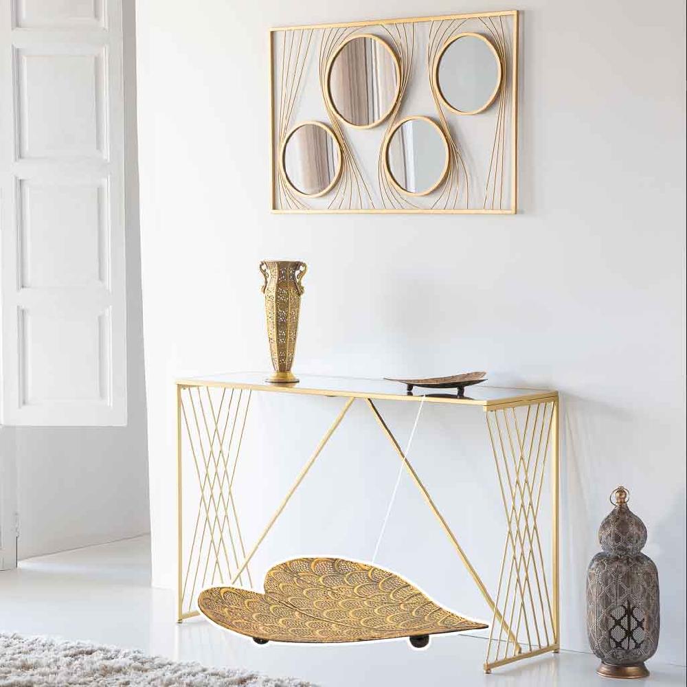 Creaciones Meng DECORACION - BANDEJAS DECORATIVAS - Centro Mesa De Metal Dorado