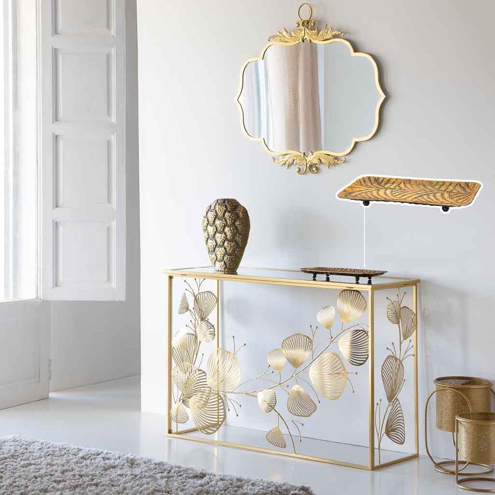 Creaciones Meng DECORACION - BANDEJAS DECORATIVAS - Centro Mesa De Metal Dorado