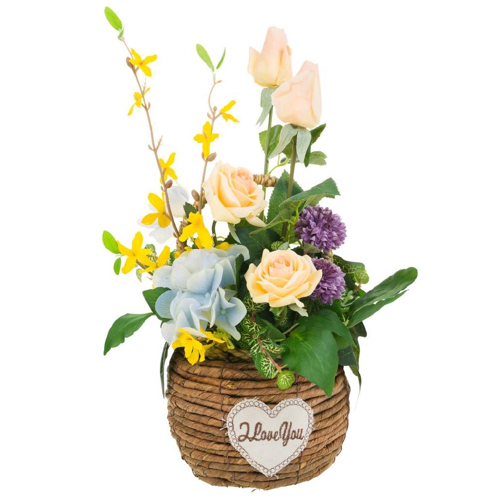 Creaciones Meng DECORACION - BURI CANYAS MIMBRE FLOR - Cesta De Cuerda Con Ramo De Flores