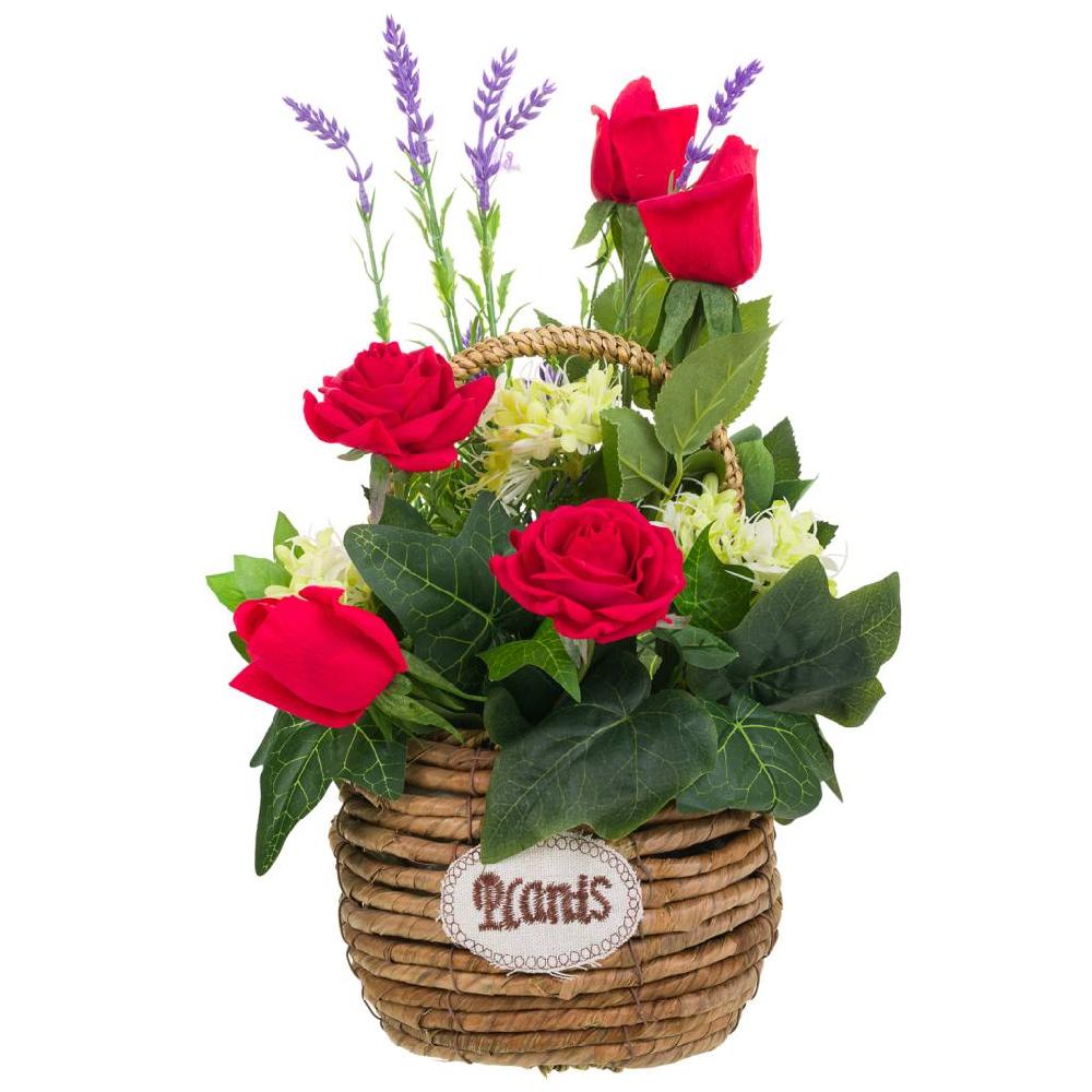 Creaciones Meng DECORACION - BURI CANYAS MIMBRE FLOR - Cesta De Cuerda Con Ramo De Flores