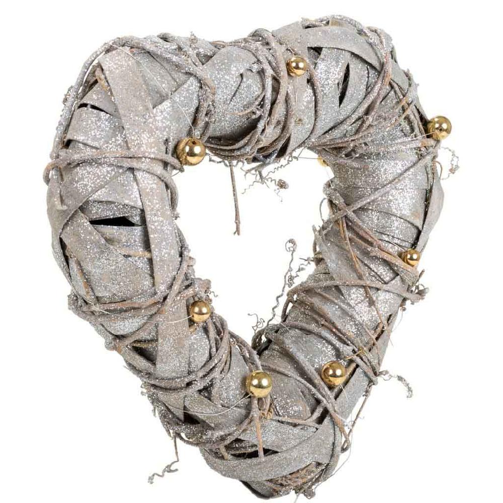 Creaciones meng DECORACION - BURI CANYAS MIMBRE FLOR - corazon decoracion plata