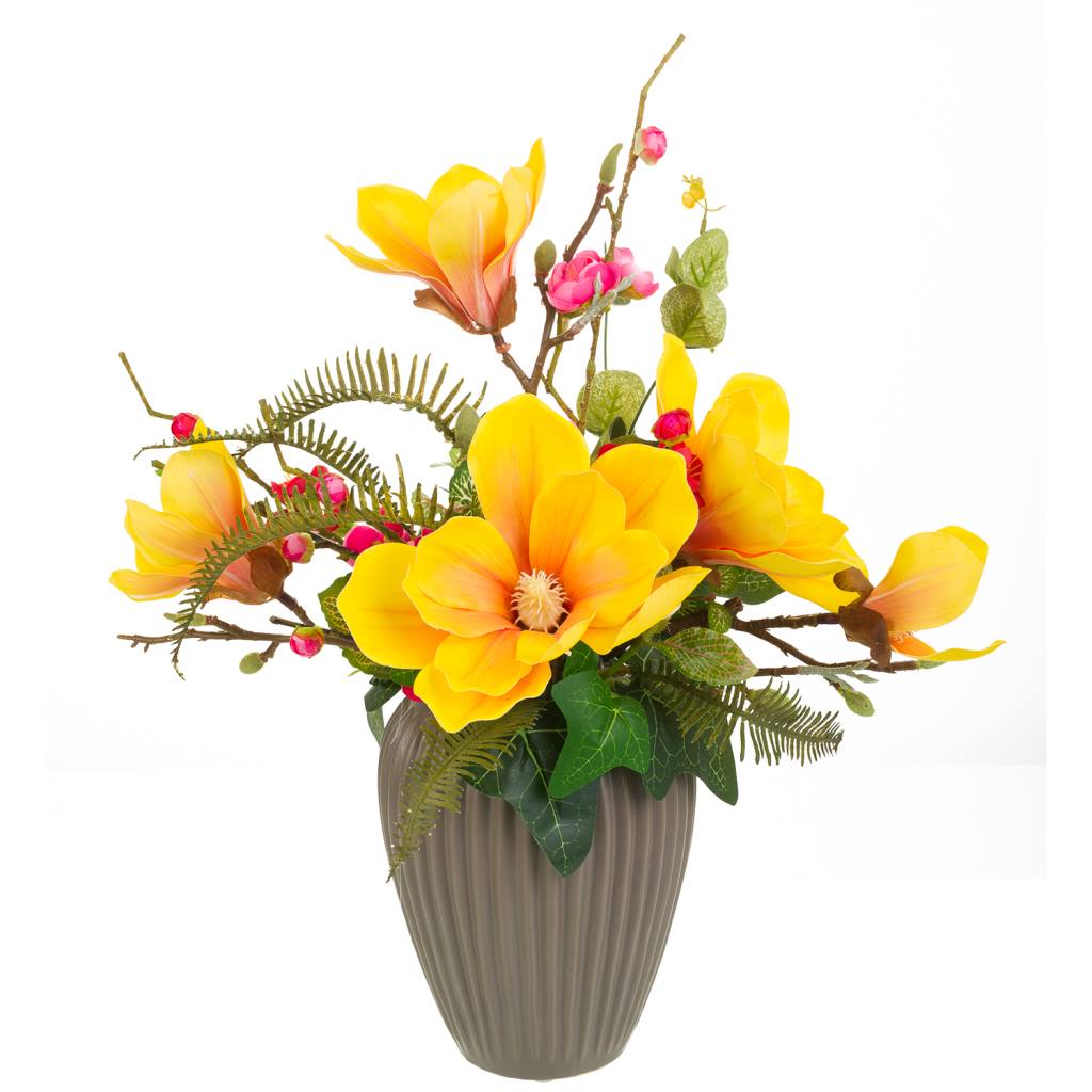 Creaciones meng DECORACION - BURI CANYAS MIMBRE FLOR - jarron de ceramica con ramo de flores