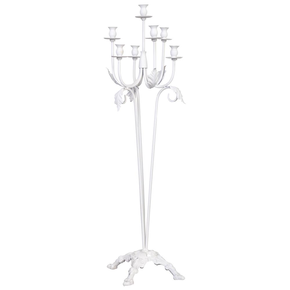 Creaciones Meng DECORACION - CANDELABROS - Candelabro De Pie De Metal Envejecido Blanco