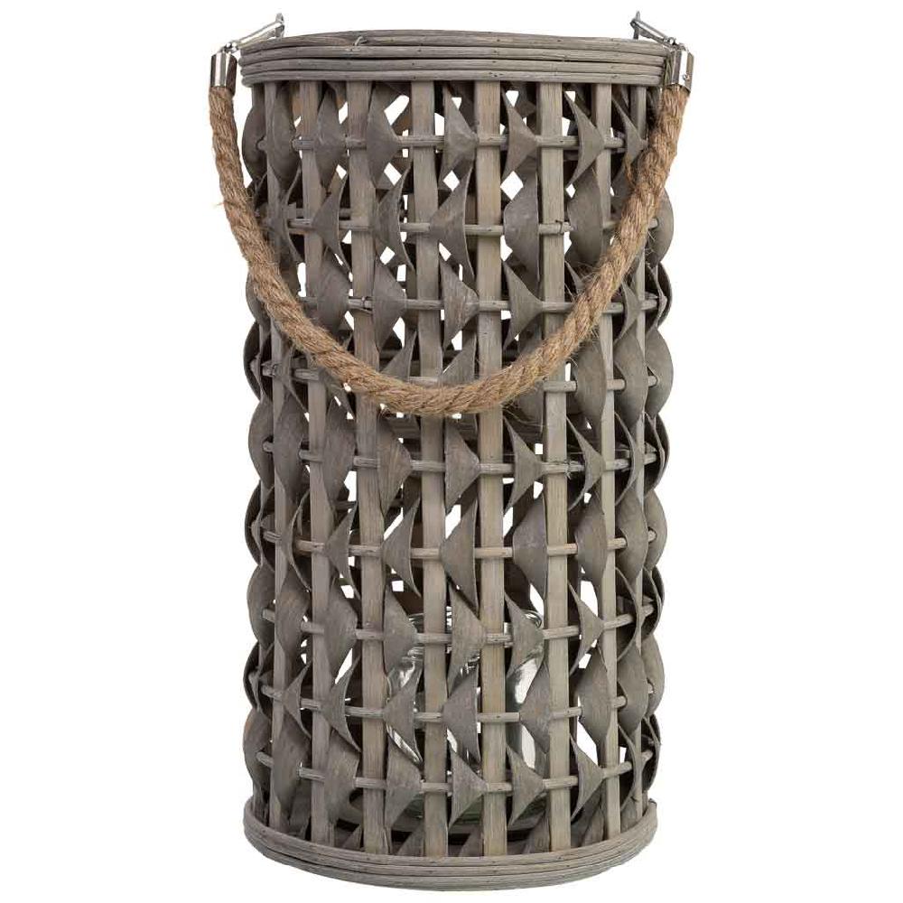 Creaciones Meng DECORACION - FAROLES - Farol De Bambu Y Madera Con Recipiente De Cristal Para Vela