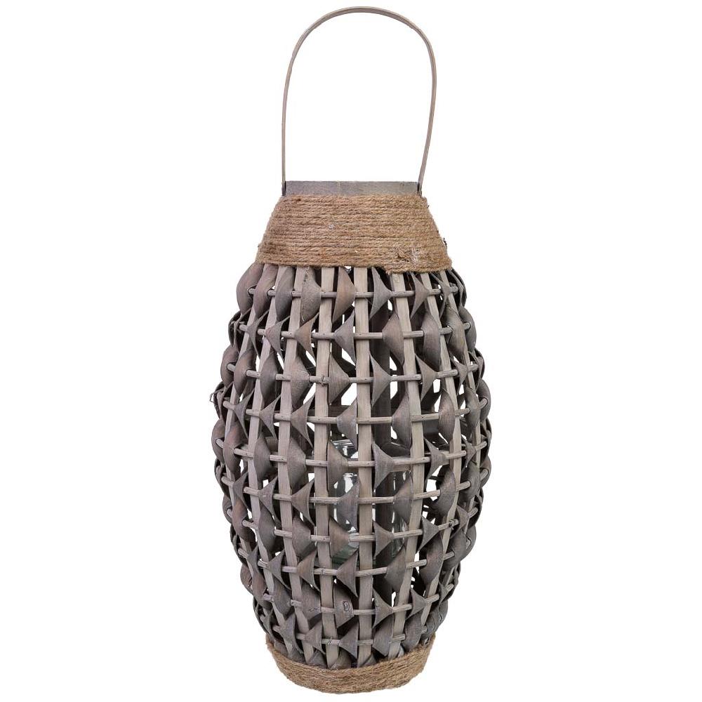 Creaciones Meng DECORACION - FAROLES - Farol De Bambu Y Madera Con Recipiente De Cristal Para Vela