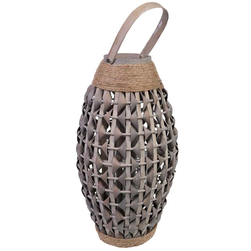 Creaciones meng DECORACION - FAROLES - farol de bambu y madera con recipiente de cristal para vela