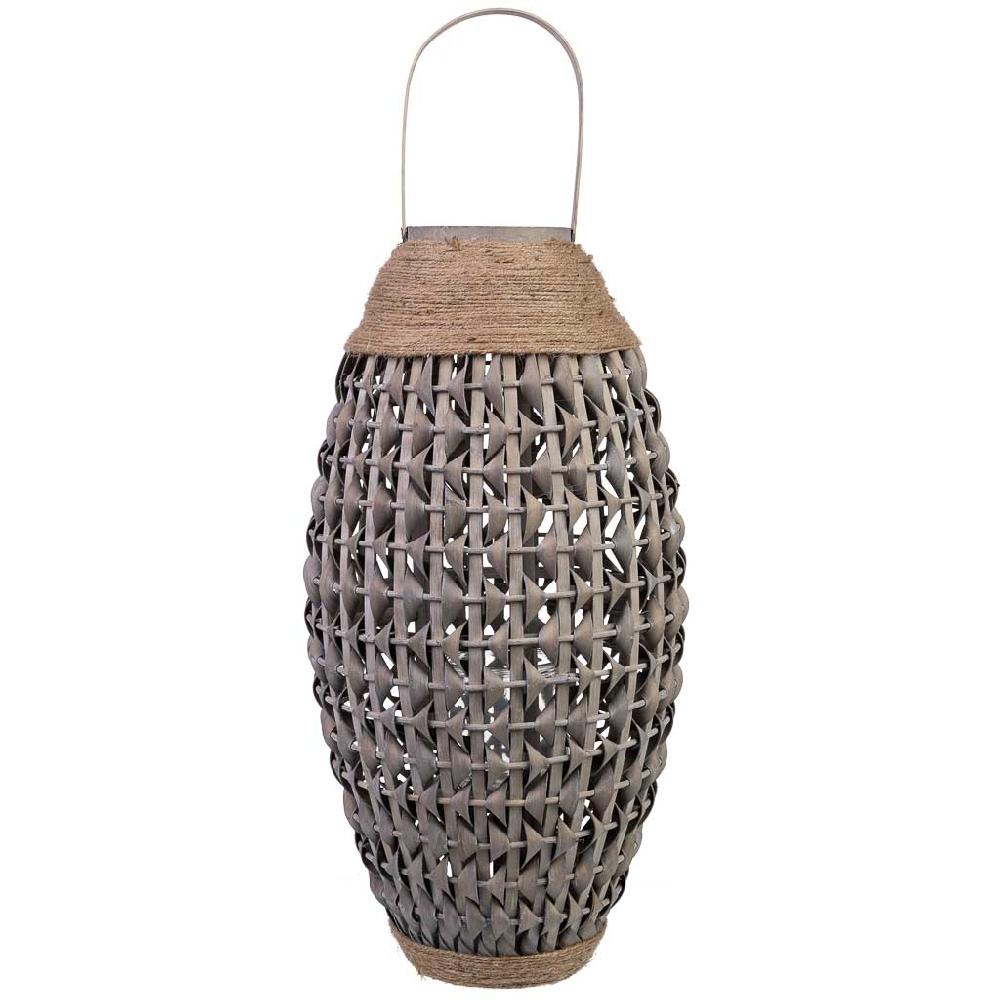 Creaciones Meng DECORACION - FAROLES - Farol De Bambu Y Madera Con Recipiente De Cristal Para Vela