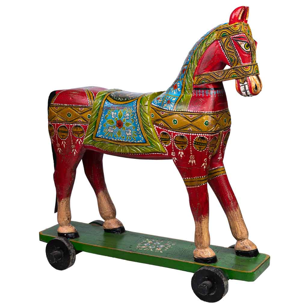 Creaciones meng DECORACION - FIGURAS DE ANIMALES - caballo deco de madera pintado artesanal rojo