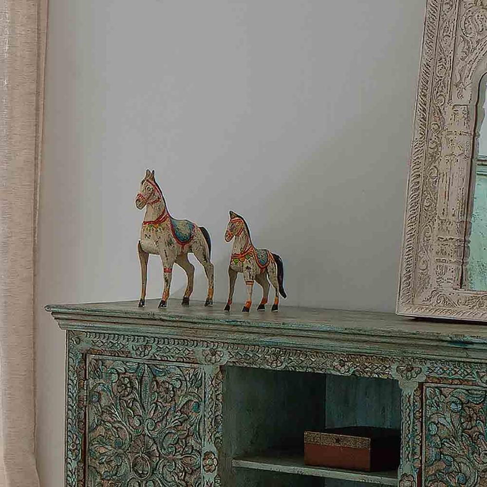 Creaciones Meng DECORACION - FIGURAS DE ANIMALES - Caballo Deco De Metal Pintado Artesanal Envejecido Blanco