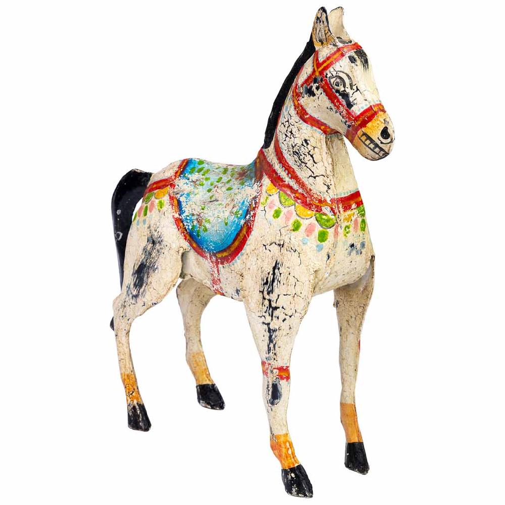 Creaciones meng DECORACION - FIGURAS DE ANIMALES - caballo deco de metal pintado artesanal envejecido blanco