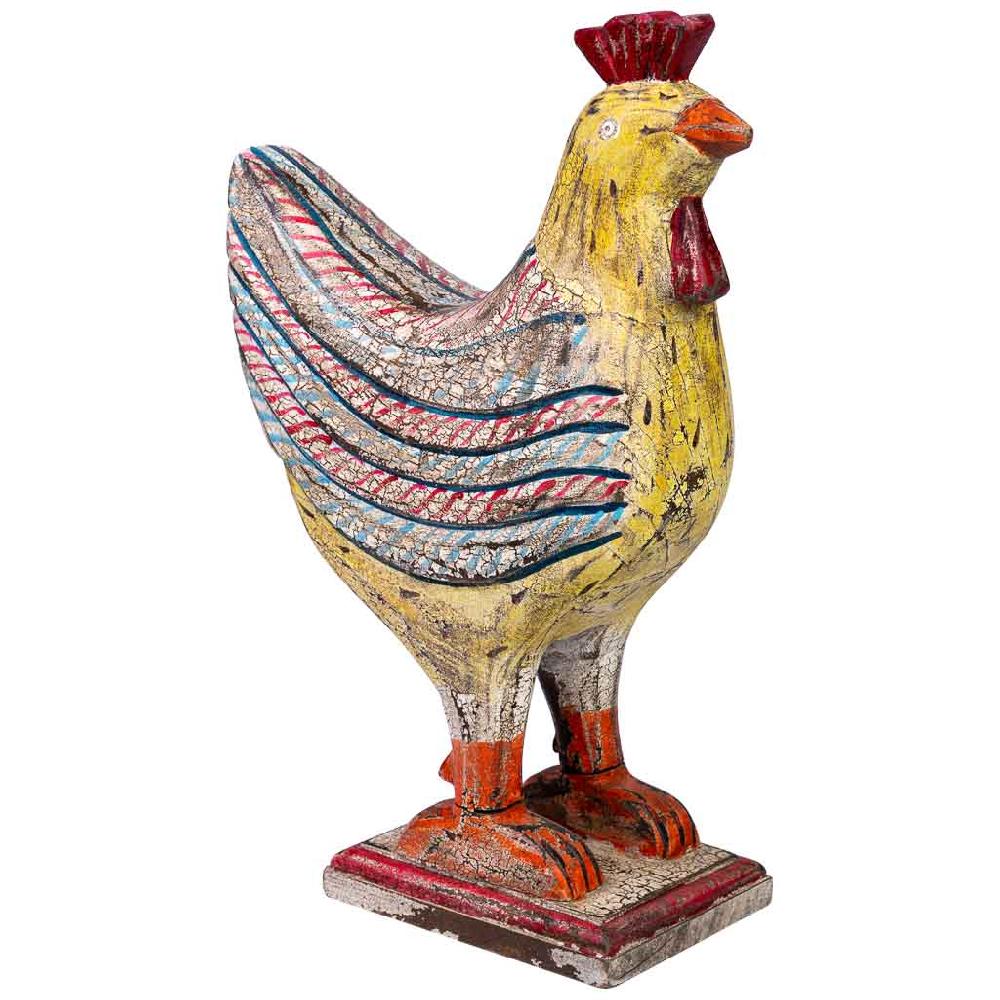 Creaciones meng DECORACION - FIGURAS DE ANIMALES - gallo deco de madera pintado artesanal envejecido amarillo