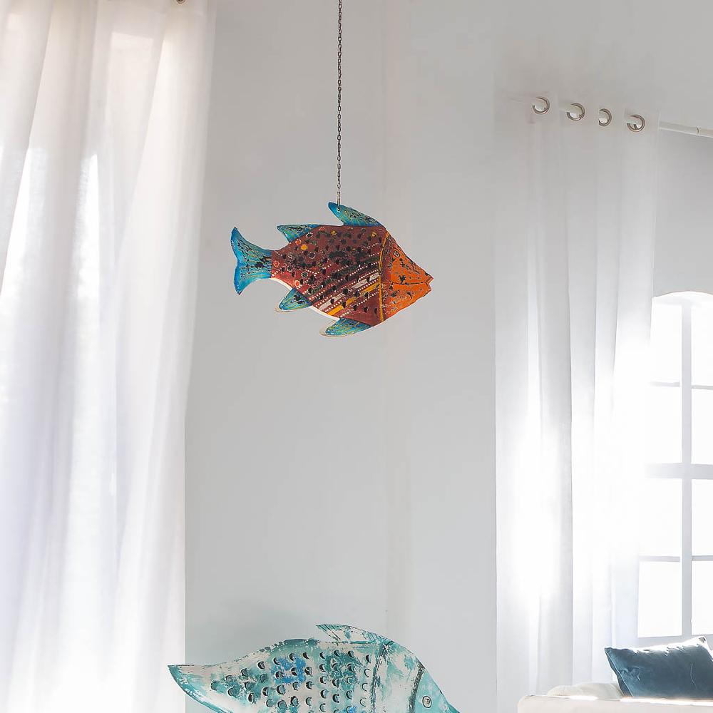 Creaciones Meng DECORACION - FIGURAS DE ANIMALES - Pez Portavela De Metal Envejecido Azul