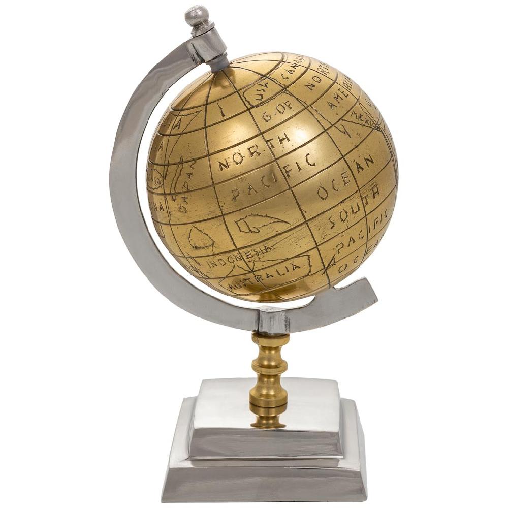 Creaciones Meng DECORACION - FIGURAS DECORACION - Globo Terraqueo De Aluminio Dorado Y Plata