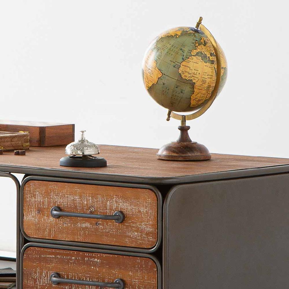 Creaciones Meng DECORACION - FIGURAS DECORACION - Globo Terraqueo De Plástico Con Arco De Hierro Sobre Base De Madera Marron