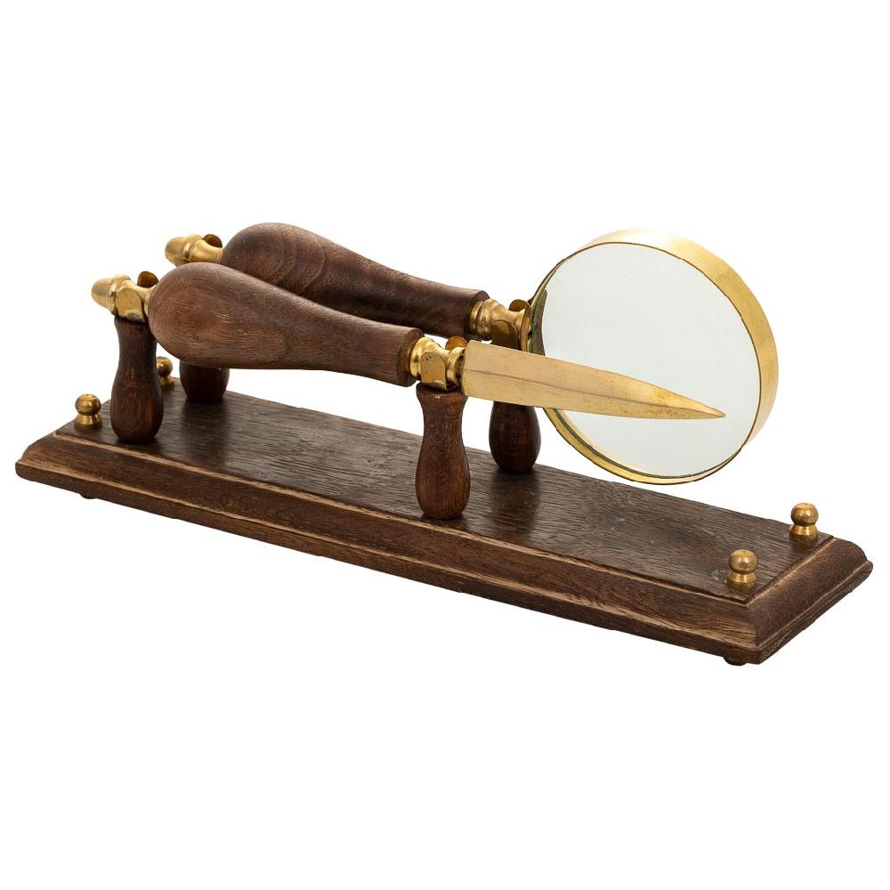 Creaciones meng DECORACION - FIGURAS DECORACION - lupa de metal y abrecartas con soporte de madera marron