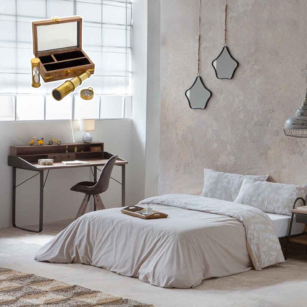 Creaciones Meng DECORACION - FIGURAS DECORACION - Set Brujula Telescopio Y Reloj Arena Con Caja De Madera Y Acabado De Metal De Laton Dorado Y Marron