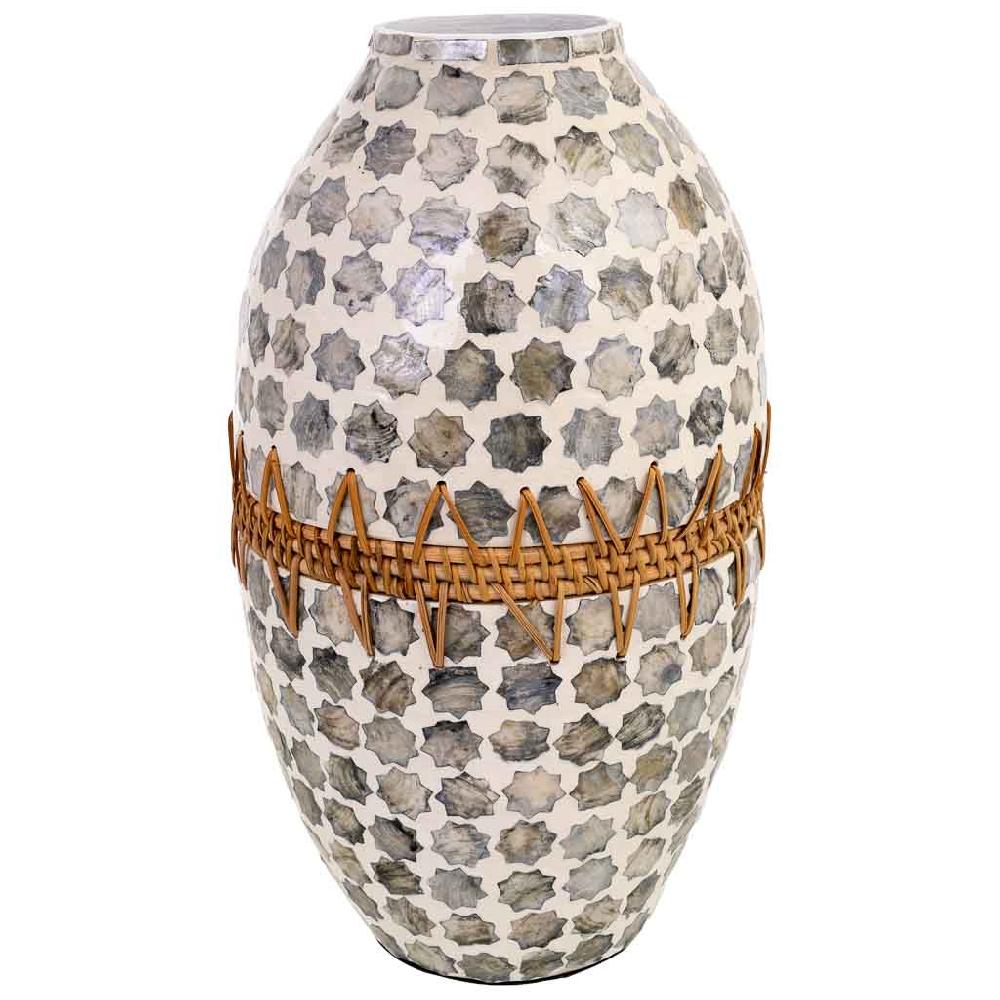 Creaciones meng DECORACION - JARRONES Y FLOREROS - jarron de madera capiz y ratan gris