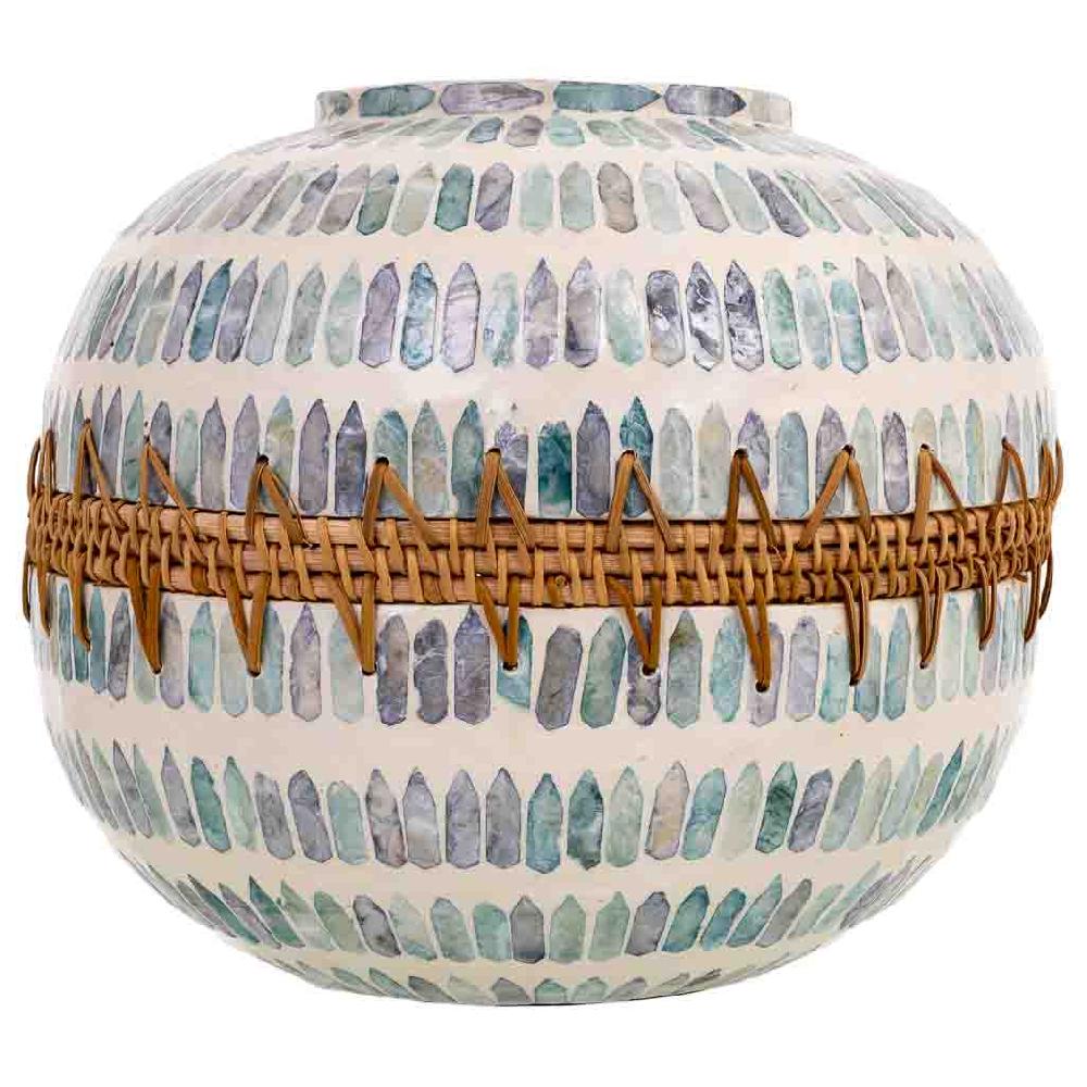 Creaciones Meng DECORACION - JARRONES Y FLOREROS - Jarron De Madera Capiz Y Ratan Gris